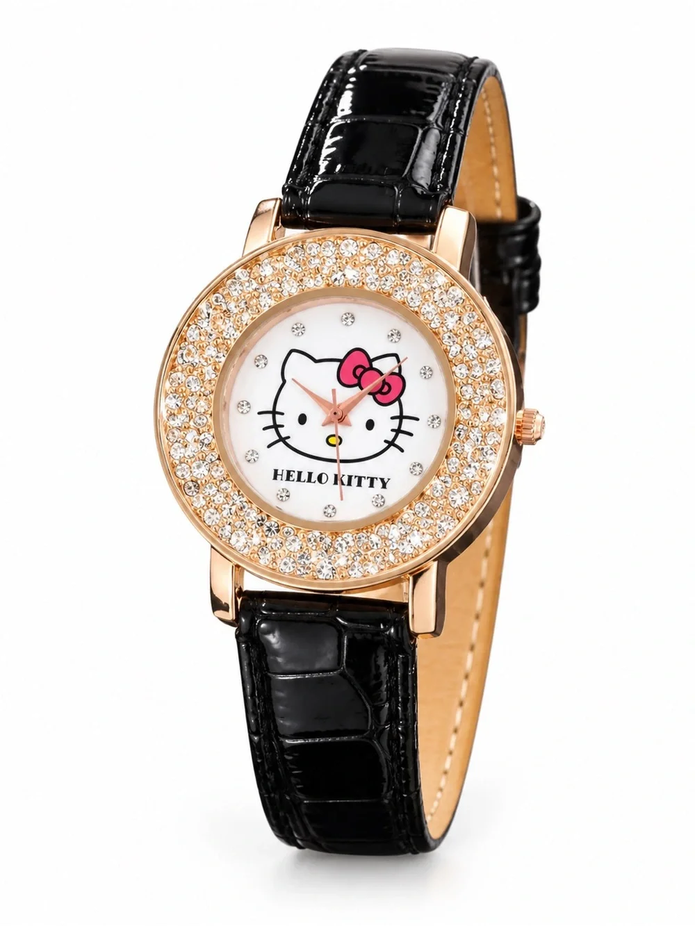 Hello Kitty Rhinestone Watch Rose Gold Face Faux Leather Strap.NWT